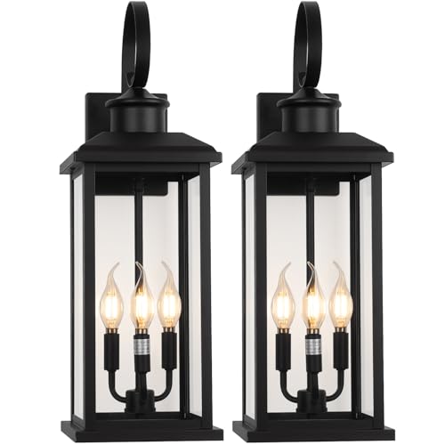 24" Extra Large Outdoor Wall Light Black 3 (Black / No Sensor)