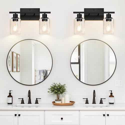 2 Light Bathroom Light Fixtures (Matte Black & Clear Glass / 2-light)