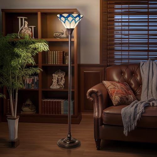 Tiffany Lamp Cream Blue Romantic Stained Glass Torchiere Floor Lamp