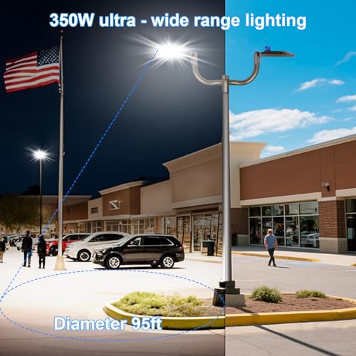 350W LED Parking Lot Light Outdoor Adjustable Pole Mount LED Commercial Street Light Photocell Super Bright Waterproof Area Security Lighting 52500lm 3 Pack for Sport Farm Warehouse Barn (350W-1 Pack-Pole Mount)