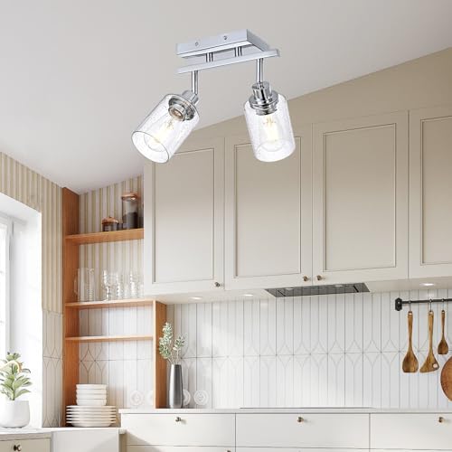 2 Light Chrome Track Lighting Kit Ceiling Kitchen Track Light Fixture with Seeded Glass (Chrome / 2-Light)