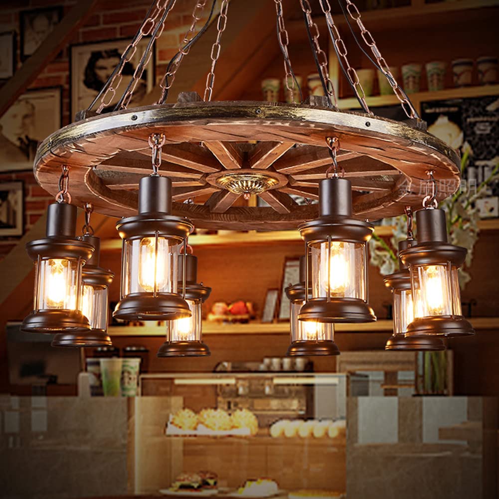 Vintage Industrial Wood Chandelier with 8 Light Rudder Shape (31.5 Inch)