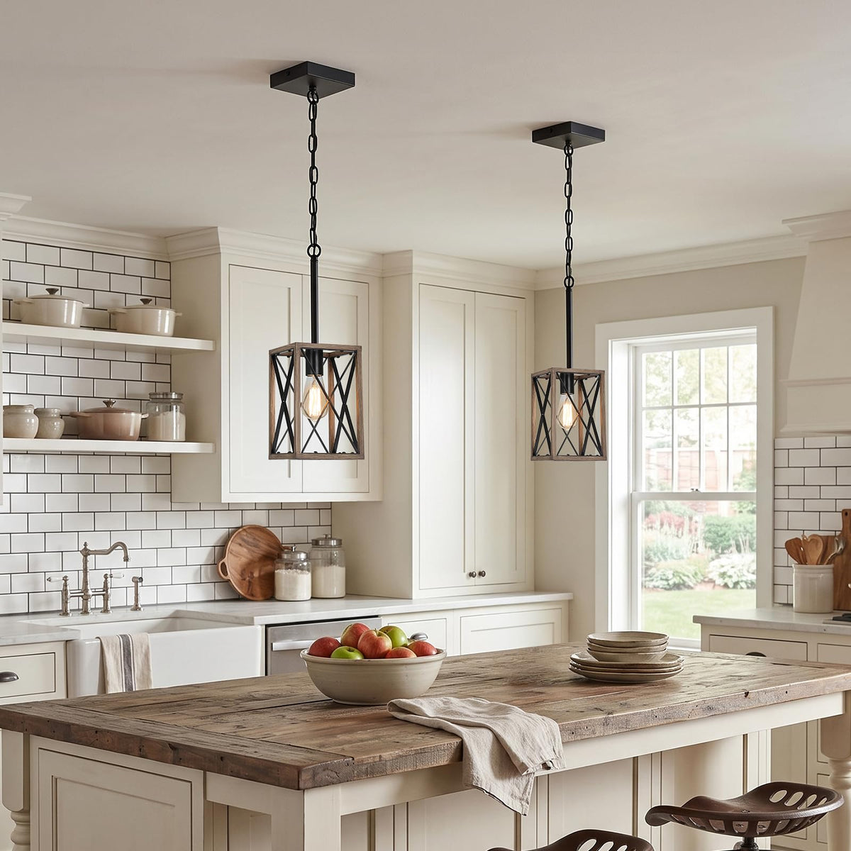 1 Light Farmhouse Pendant Light (Wood Grain / 1-Light)