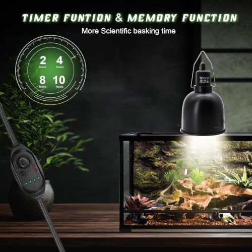 5.5 Inch Deep Dome Reptile Heat Lamp Fixture with Dimming Switch and Timer (Reptile Light Fixture with Dimming and Timer)