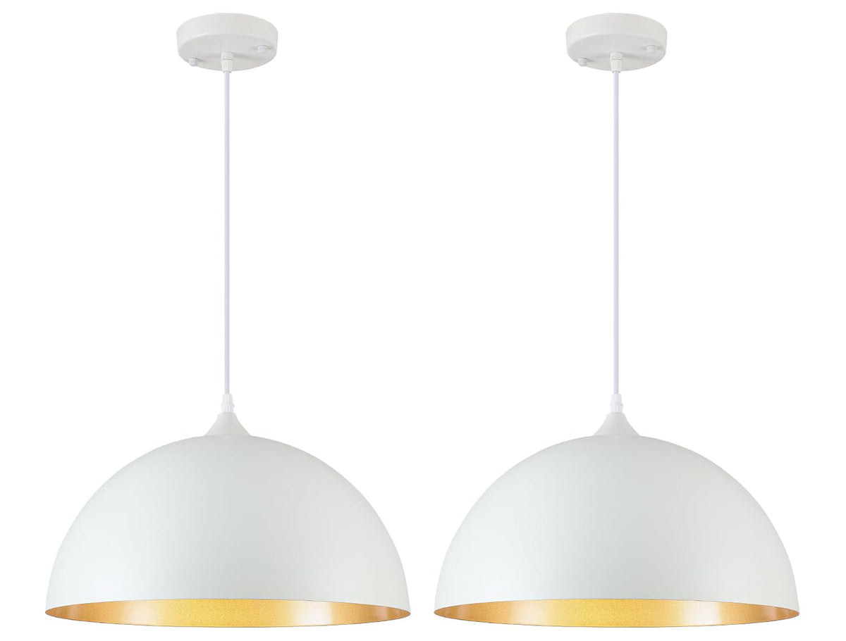 White and Gold Dome Pendant Light (White+Gold / 16"x2)