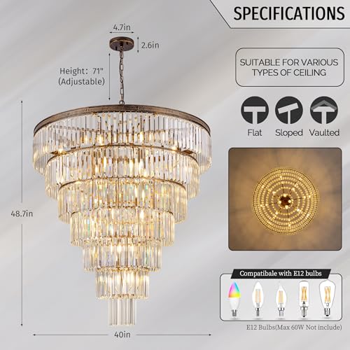 Large Crystal Chandelier for High Ceiling (40 Inches / Bronze)