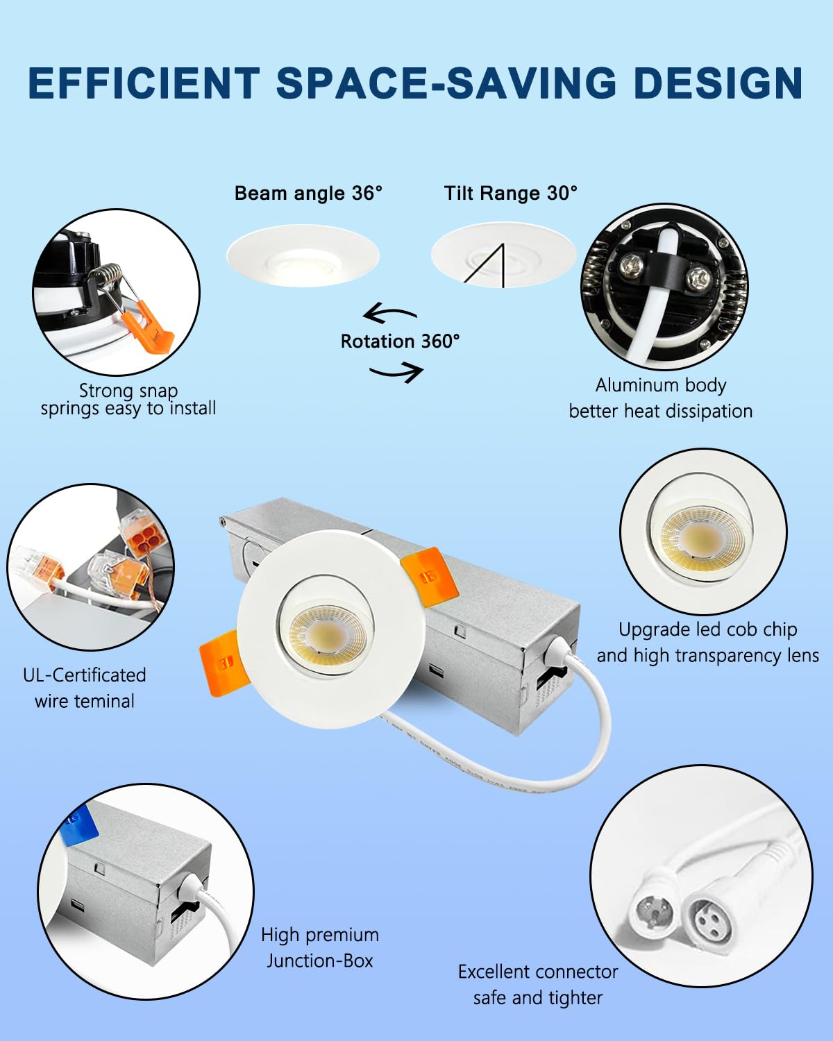 2 inch 5CCT Gimbal Led Recessed Lights (White 5CCT / 2inch 12pack)