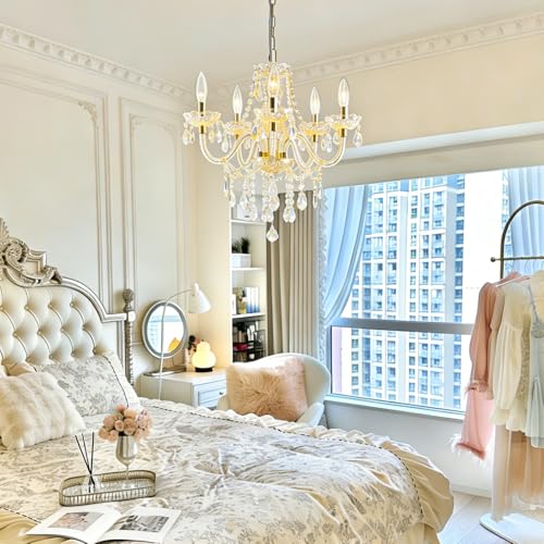 Plug in 5 Light Gold Acrylic Crystal Hanging Pendant Chandelier (Gold)