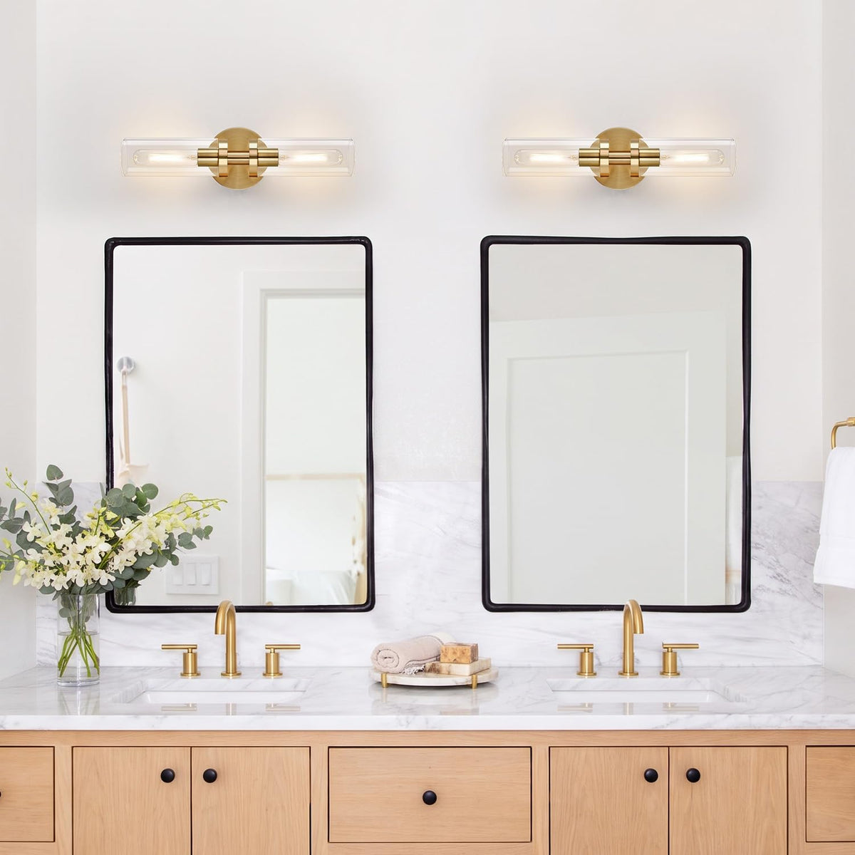 Hardwired Wall Sconces Set of Two (Brushed Gold / Hardwired-16 Inch-2PC)