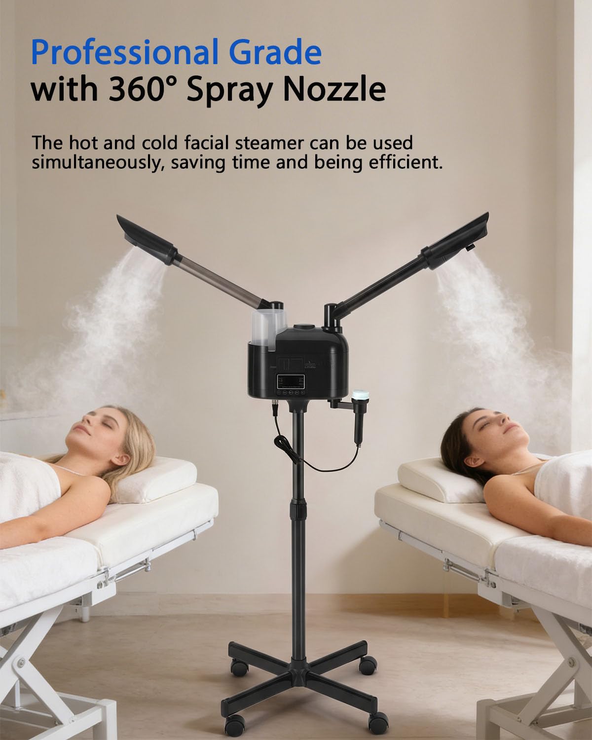 Facial Steamer Professional with 5X LED Magnifying Lamp 4 In 1 (Black Hot/Cold & Magnifying Lamp 4-IN-1)