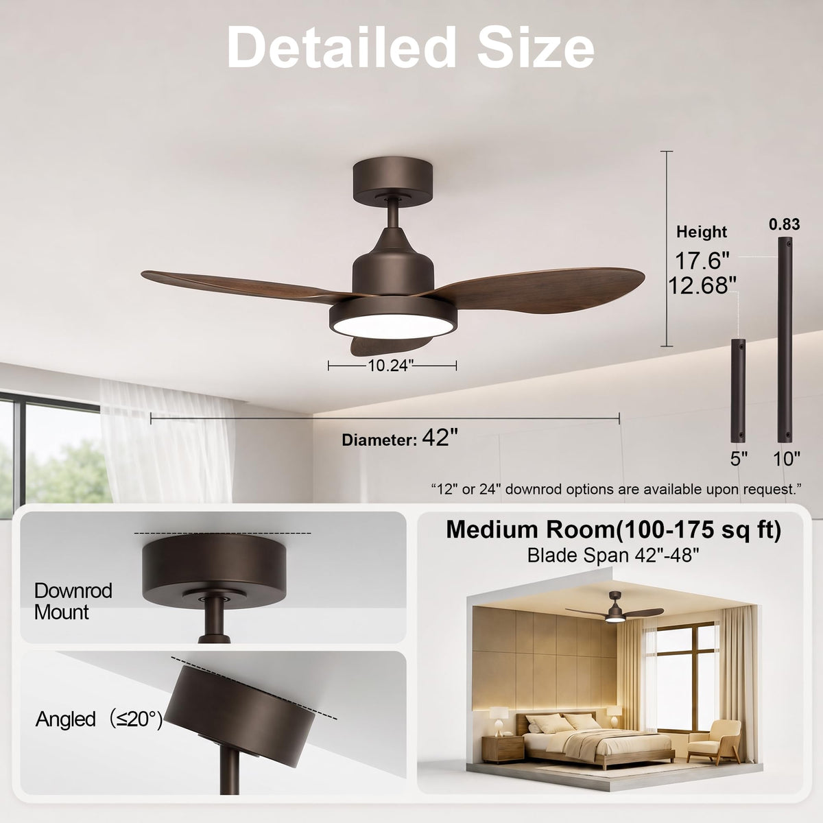 42" 2 Pack Ceiling Fan with Lights (Oil Rubbed Bronze & Walnut / 42 Inch)