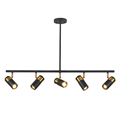 5 Light Ceiling Track Lighting Adjustable LED Track Lighting Kit Gold and Black Industrial Ceiling Spot Lighting for Kitchen Farmhouse Accent Lighting… (Black-Pendant)