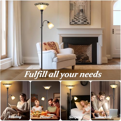 Torchiere Floor Lamps for Living Room (Black,Yellow)
