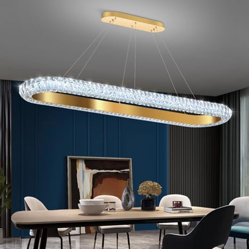 47'' Oval Ring Crystal Chandelier Modern LED Dimmable Ring Pendant Light Chandelier for Dining Room Living Room Gold (Gold / 1 Ring Oval 47")