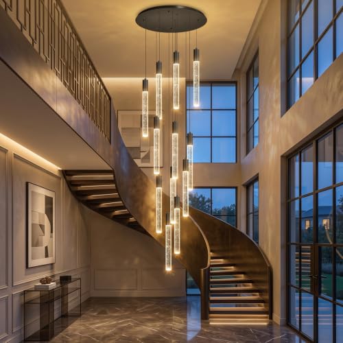 118" High Ceiling Chandelier Linear Crystal Pendants (12 lights / Black)
