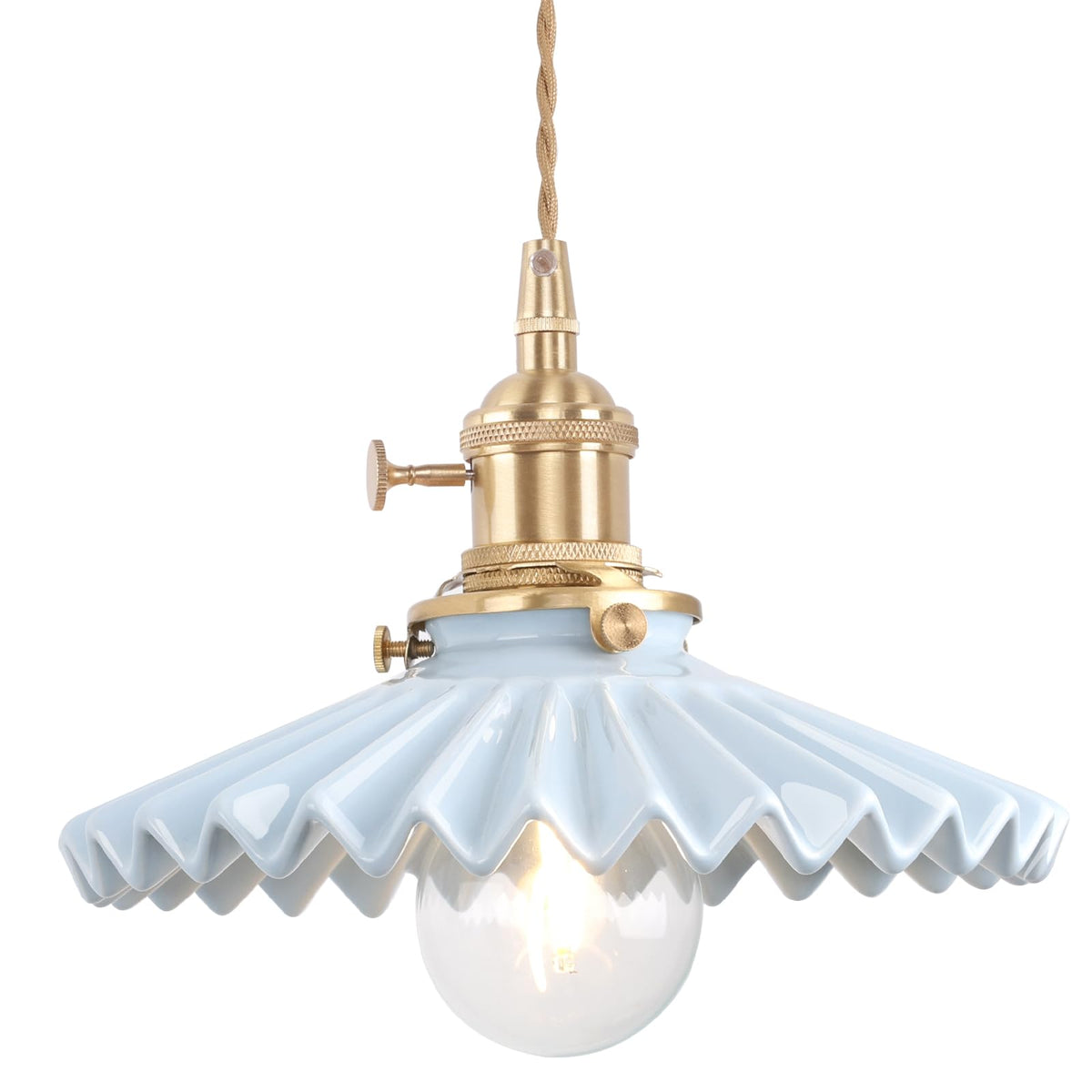 Pendant Light with Blue Pleated Ceramic Lmapshade (Pleated Blue)