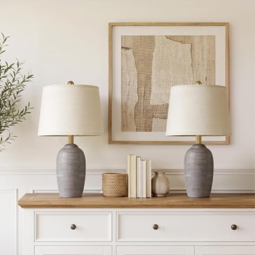 21" Vintage Ceramic Table Lamps Set of 2 for Bedroom Rustic Gray (21" Grey - 2 Pack)