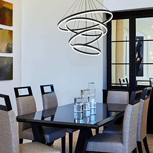 Modern LED Chandeliers High Ceilings (Black / 4-rings/D31.5in)