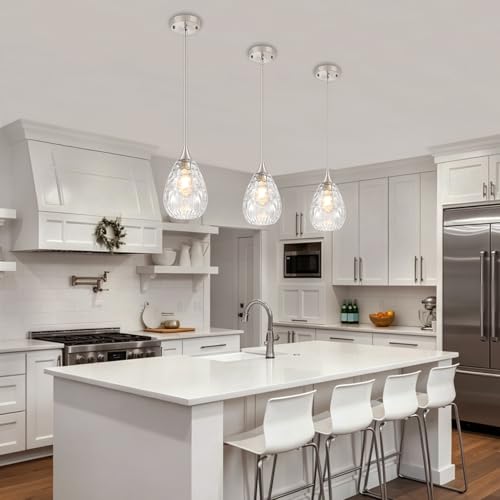 2 Pack Brushed Nickel Pendant Lights Kitchen Island Hammered Glass (2 Pack Brushed Nickel)