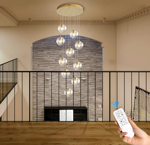 10 Light LED Staircase Modern Glass Globe Pendant Light Gold Chandeliers Large Chandeliers for High Ceilings (Gold-Clear / Globe 10-Light)