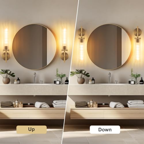 19.5" Knurled Gold Hardwired Wall Sconces Set of 2 (Vertical Striped / 19.5″-Gold)