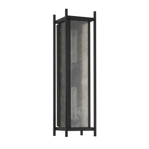 5-3805-BK Jacobs Mid-Century Modern Clear Mica Glass Outdoor Wall Lantern, 2-Light 120 Total Watts, 22" H x 6" W, Matte Black (22" Height / Matte Black)