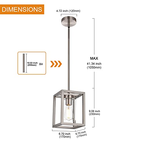 One Light Chandeliers Fixture Brushed Nickel Modern Pendant Kitchen Lighting with Clear Glass Shade Dining Room Lighting Fixtures Hanging Contemporary Lamp Semi Flush Mount Ceiling Lights (Brushed Nickel / 1 Light)