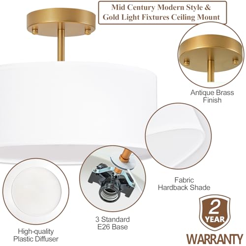 Semi Flush Mount Ceiling Light (Gold / 13 inch)