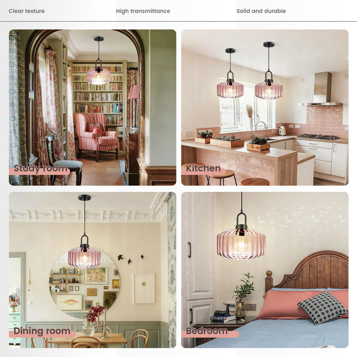 Pink Pendant Lights Fixture Mid Century Modern Pendant Lighting Large Glass Globe Shade Adjustable Cord Pendant Light Vintage Ceiling Hanging Lights for Dining Room Kitchen Island (Pink)