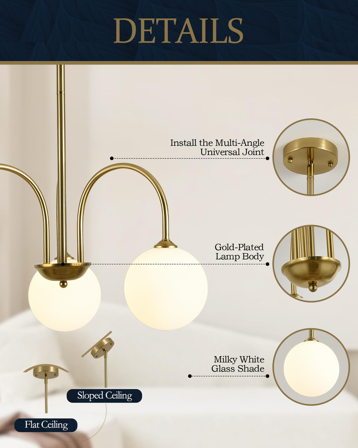 Gold Sputnik Chandelier (3-Light / Gold Milk Glass)