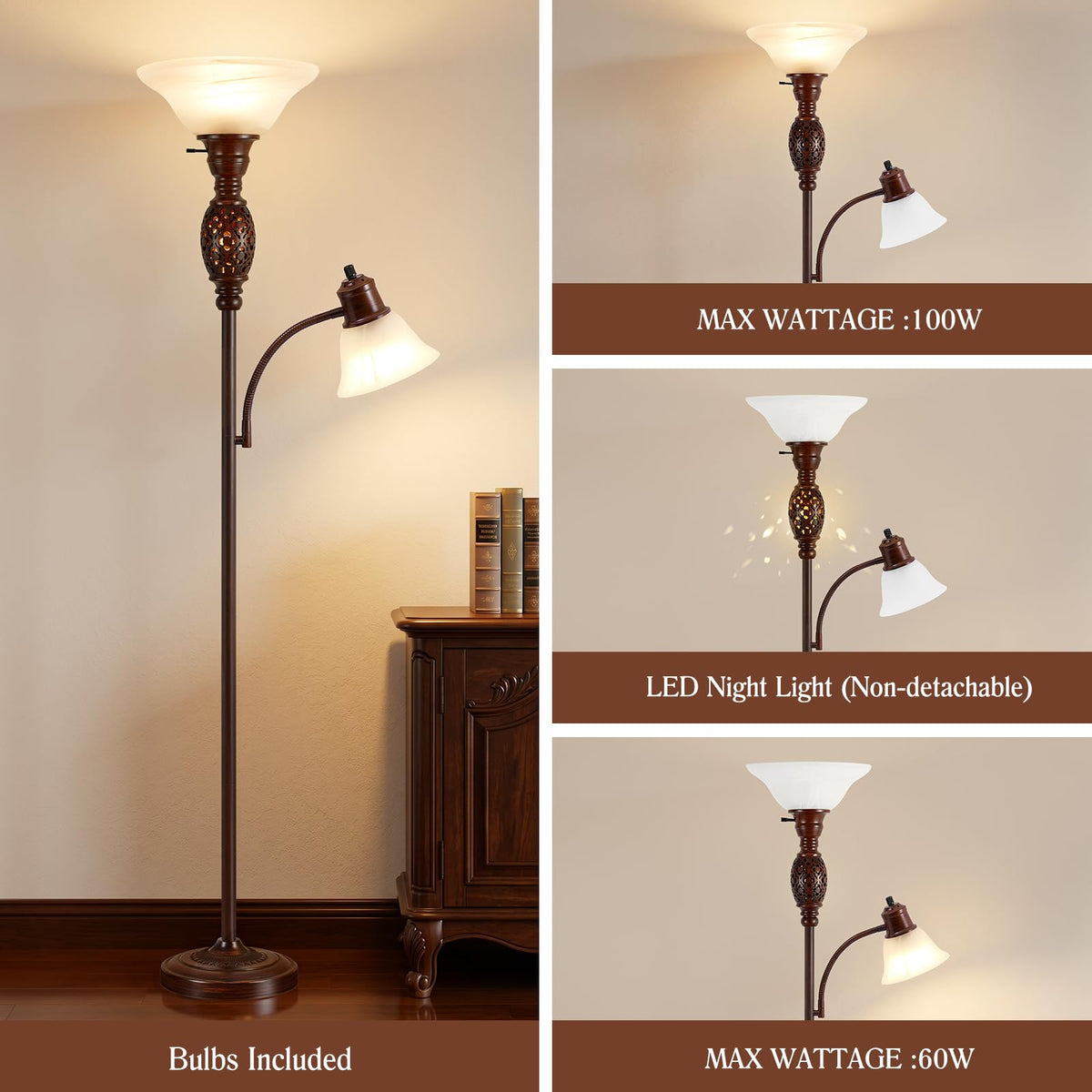 70" Floor Lamp with Night Light (Brown 2)