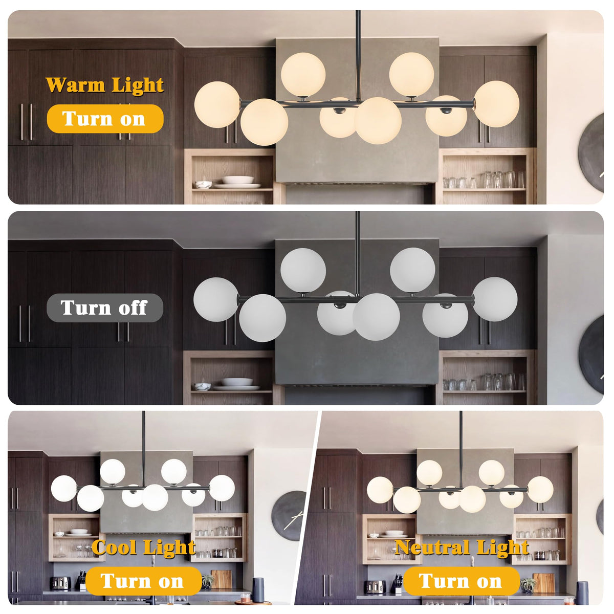 8 Light Linear Chandelier Modern Sputnik Dining Room Light Fixture (Black and White / 8 Light)