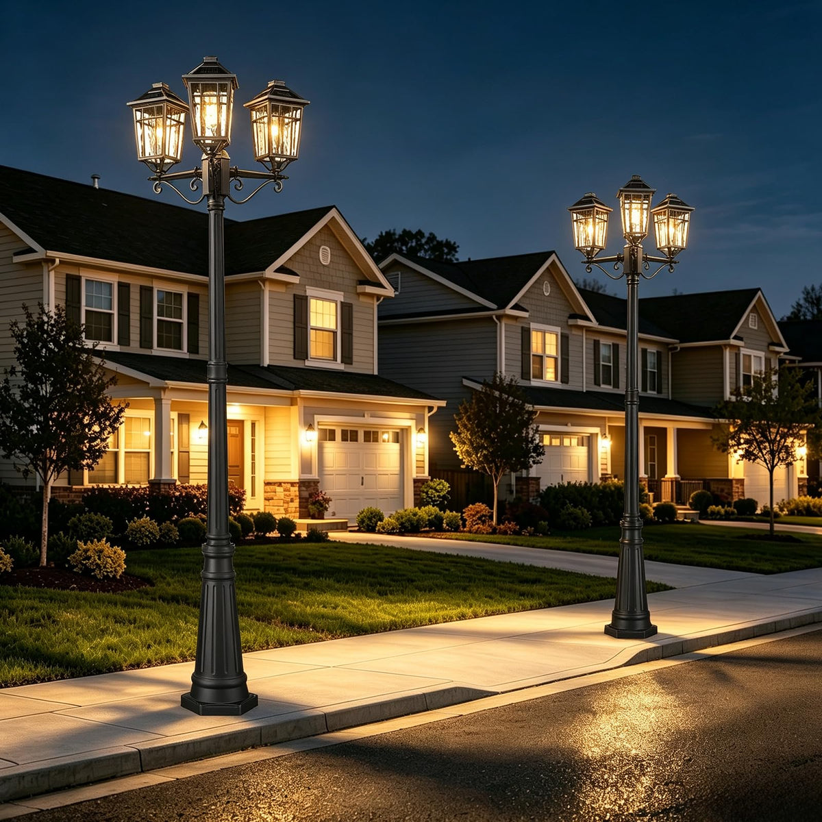 Solar Outdoor Lamp Post with 3 (Black / 3-Head-1Pack-Dusk to Dawn)