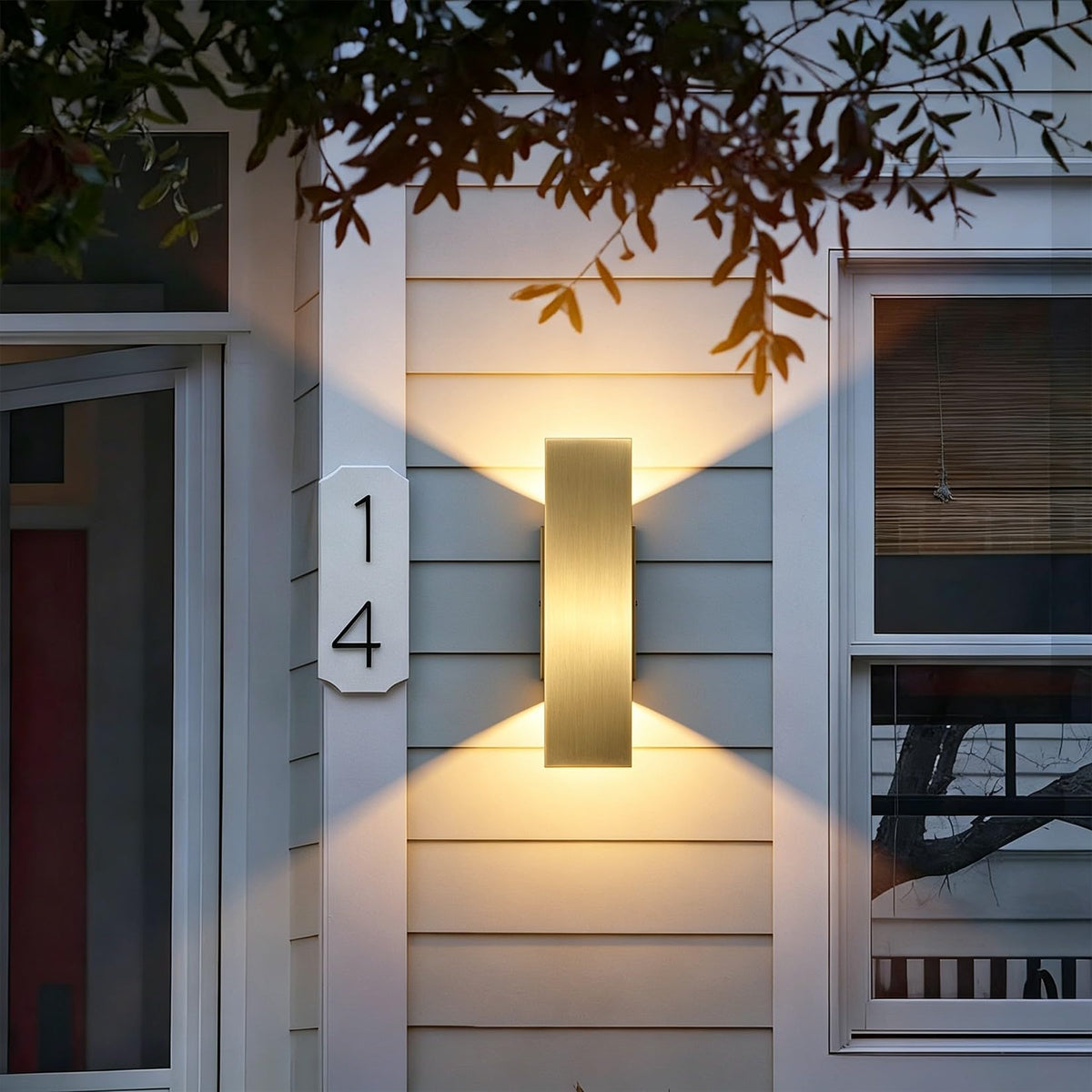 2 Pack Brass Outdoor LED Up Down Wall Sconces (Brushed Gold)
