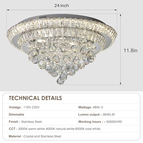 Elegant LED Crystal Raindrop Ceiling Light (Silver / 24 inches)