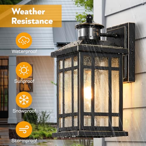 Outdoor Lights for House (Black(Gold Trim) / Motion Sensor-1 Pack)