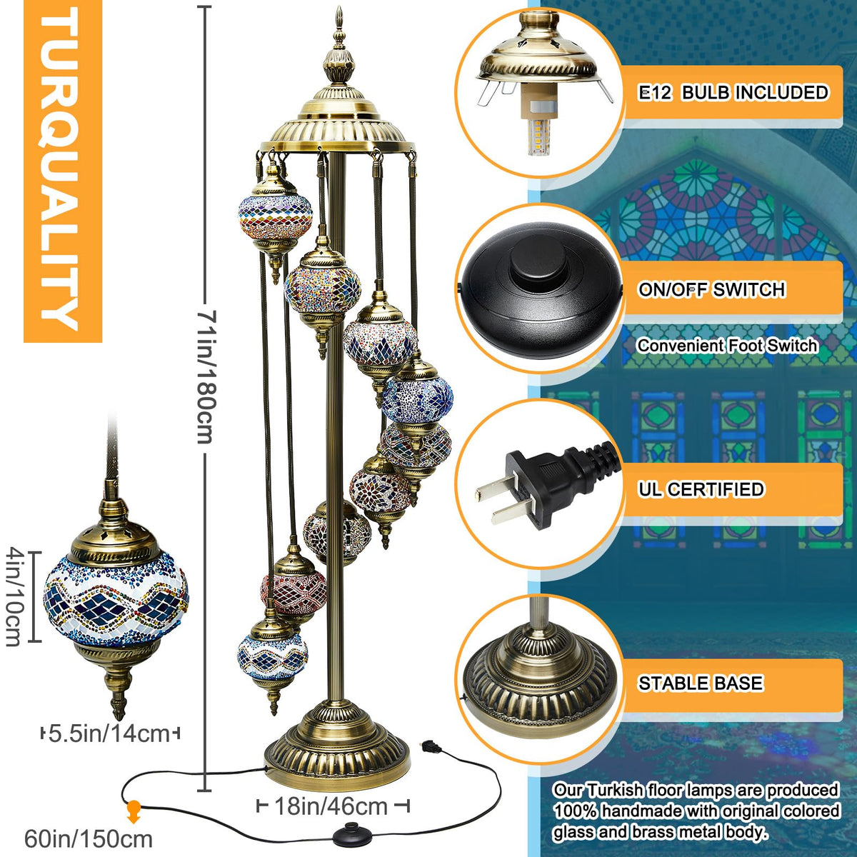 Turkish Mosaic Floor Lamp Moroccan Lamps (9 Globes Style)