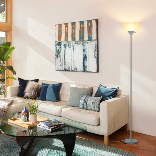 Floor Lamp LED Standing Lamps with White Plastic Shade (Silver Grey)