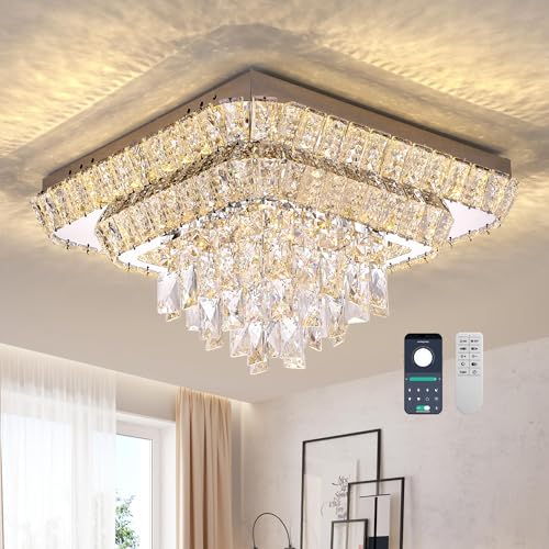 Crystal Chandeliers Modern Led Luxury Bedroom Ceiling Light Flush (Silver / 25 Inches)