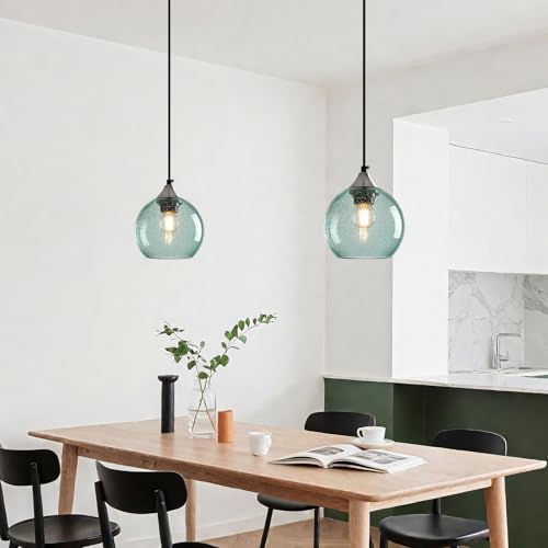 Light Green Seeded Glass Pendant Lights Kitchen Island 1 Pack (Light Green / S - 5.9 in)