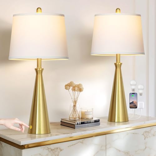 28" Modern Gold Touch Table Lamp Set of 2 for Living Room (C Gold)