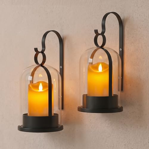 Black Glass Lanterns Wall Candle Sconces Set of Two (Black)