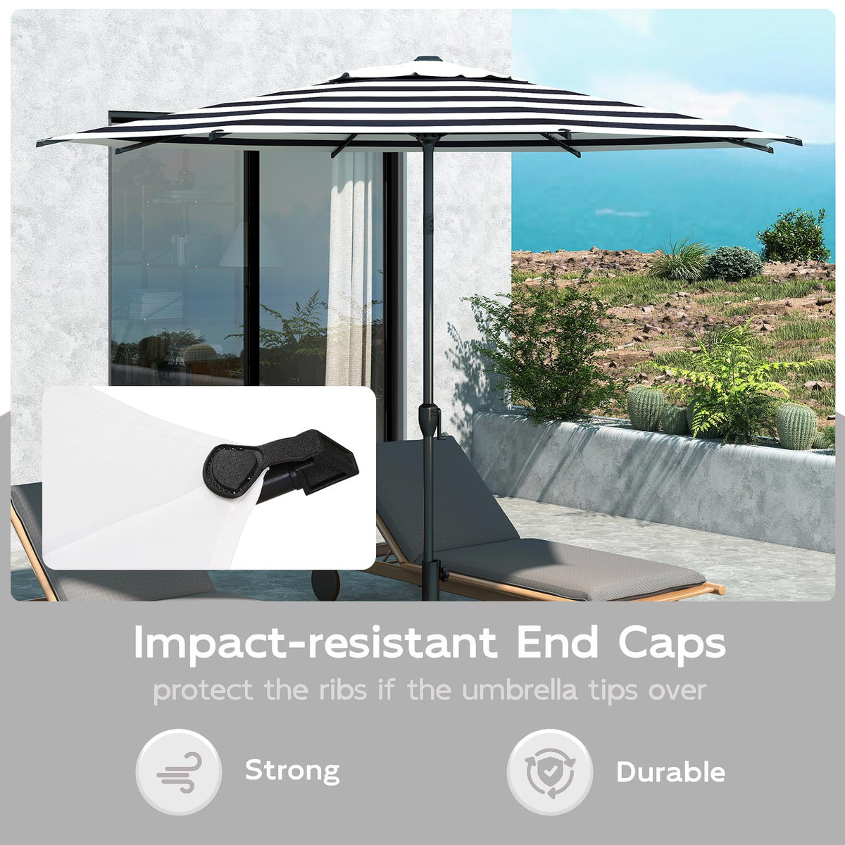 9FT Lyon Outdoor Patio Umbrella Outdoor Table Umbrella with Crank Market Umbrella 8 Sturdy Ribs UV Protection Waterproof and Push Button Tilt for Garden Deck Backyard Pool (9 FT(8 Ribs) / Black & White Stripe)