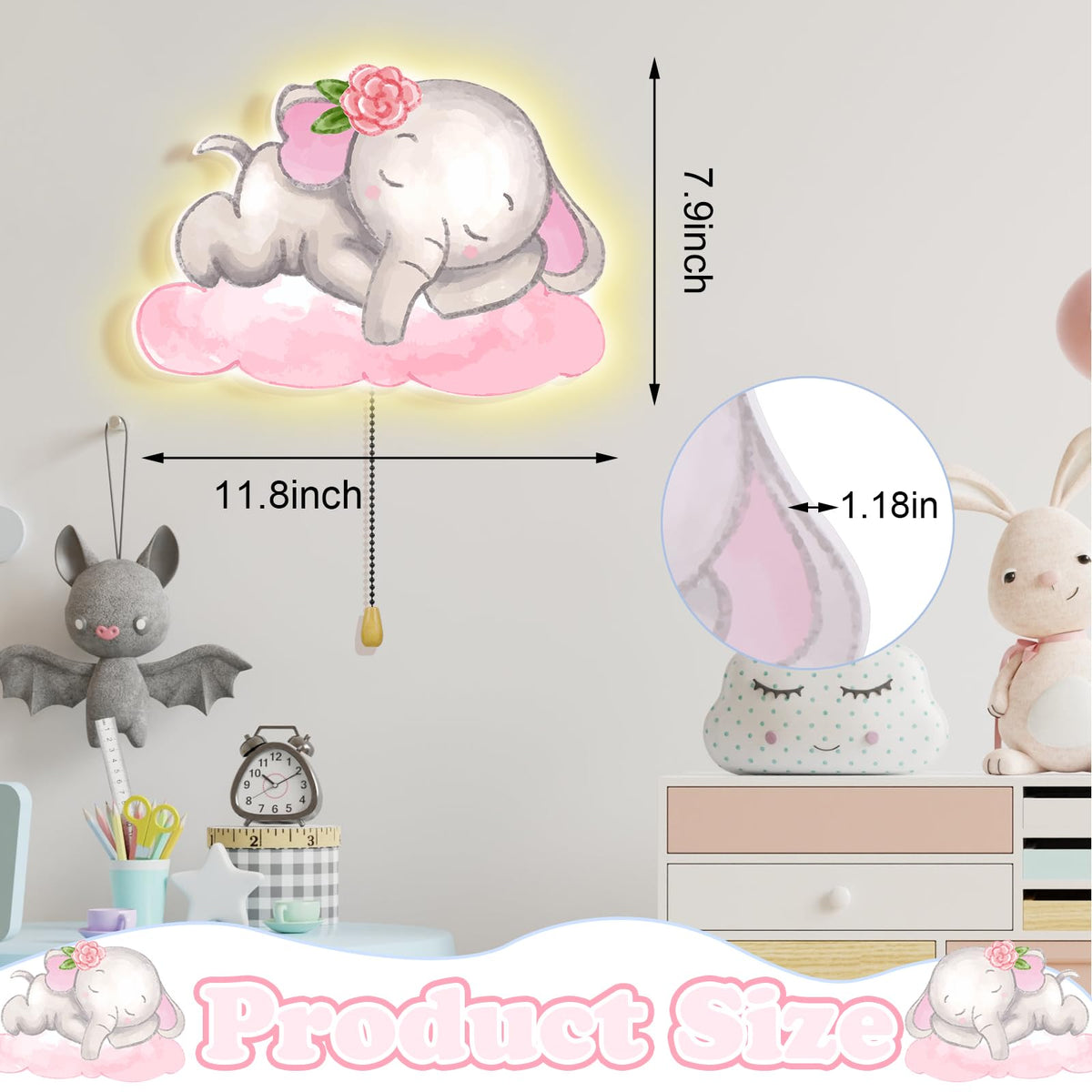 Elephant Night Light Wall Lamp Sleeping Nursery Lighting (Elephant)
