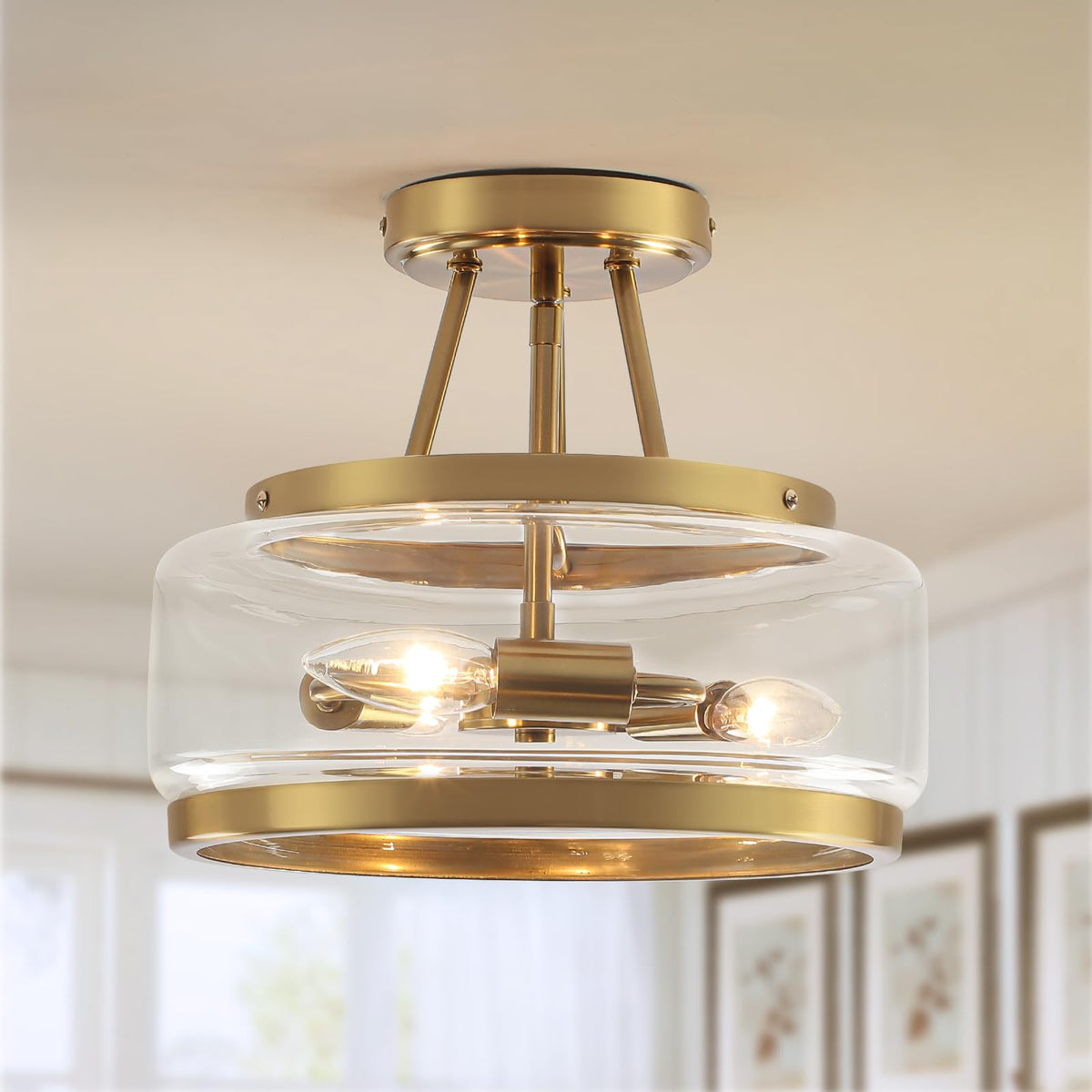 11.8" Gold Semi Flush Mount Ceiling Light (Gold)