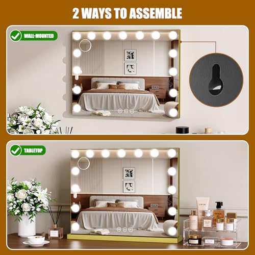 Vanity Mirror with Lights (Gold / 23"L x 18"W)