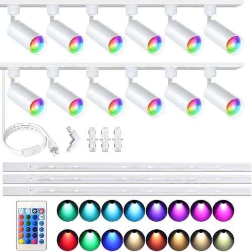 Plug in H Type LED Track Lighting Kits Dimmable RGB Ceiling Fixtures (White RGB)