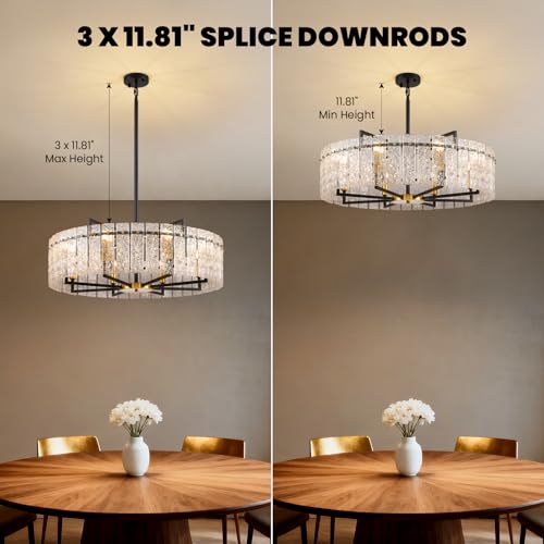 31.5" Modern Round Drum Chandelier Luxury 8 (Black+Gold / 31.5")