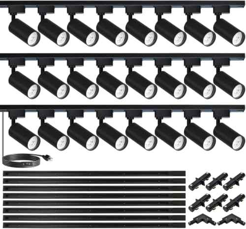 Plug in H Type LED Track Lighting Kits Dimmable Adjustable Angle Heads (Complete Kit)