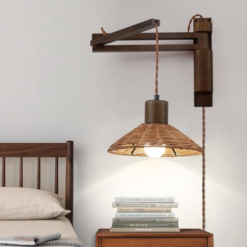 Plug in Wall Lamp (Brown Wood)